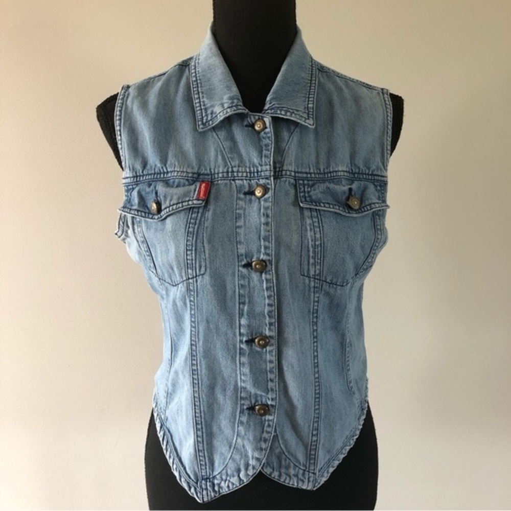 Womens Vintage Request button up cotton denim vest size M